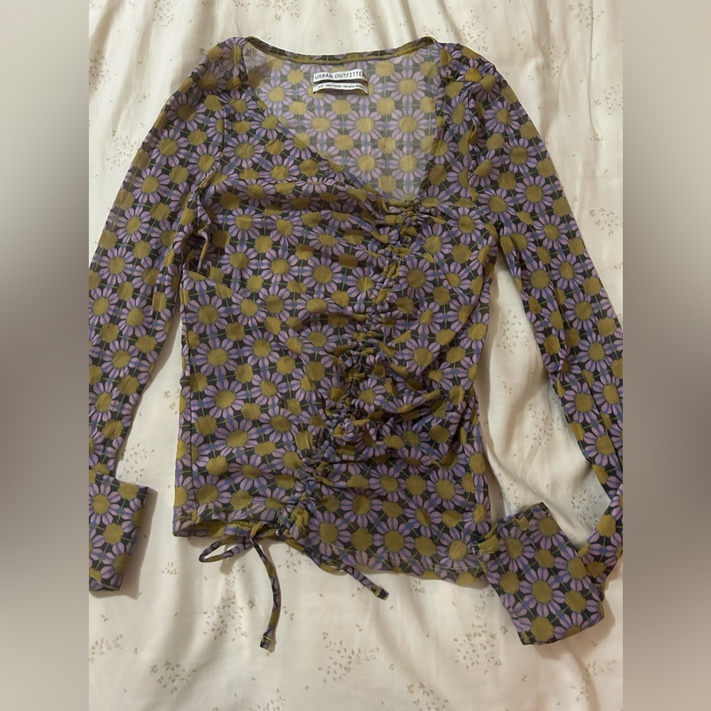 Urban outfitters Floral Cinched Cropped Mesh Top